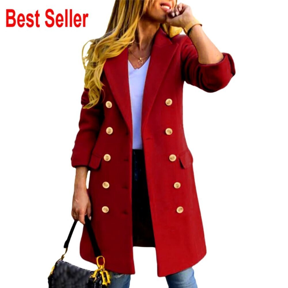 Wool Peacoat Trench Coat Double Breasted Midi Length Classic Vintage Fall Winter